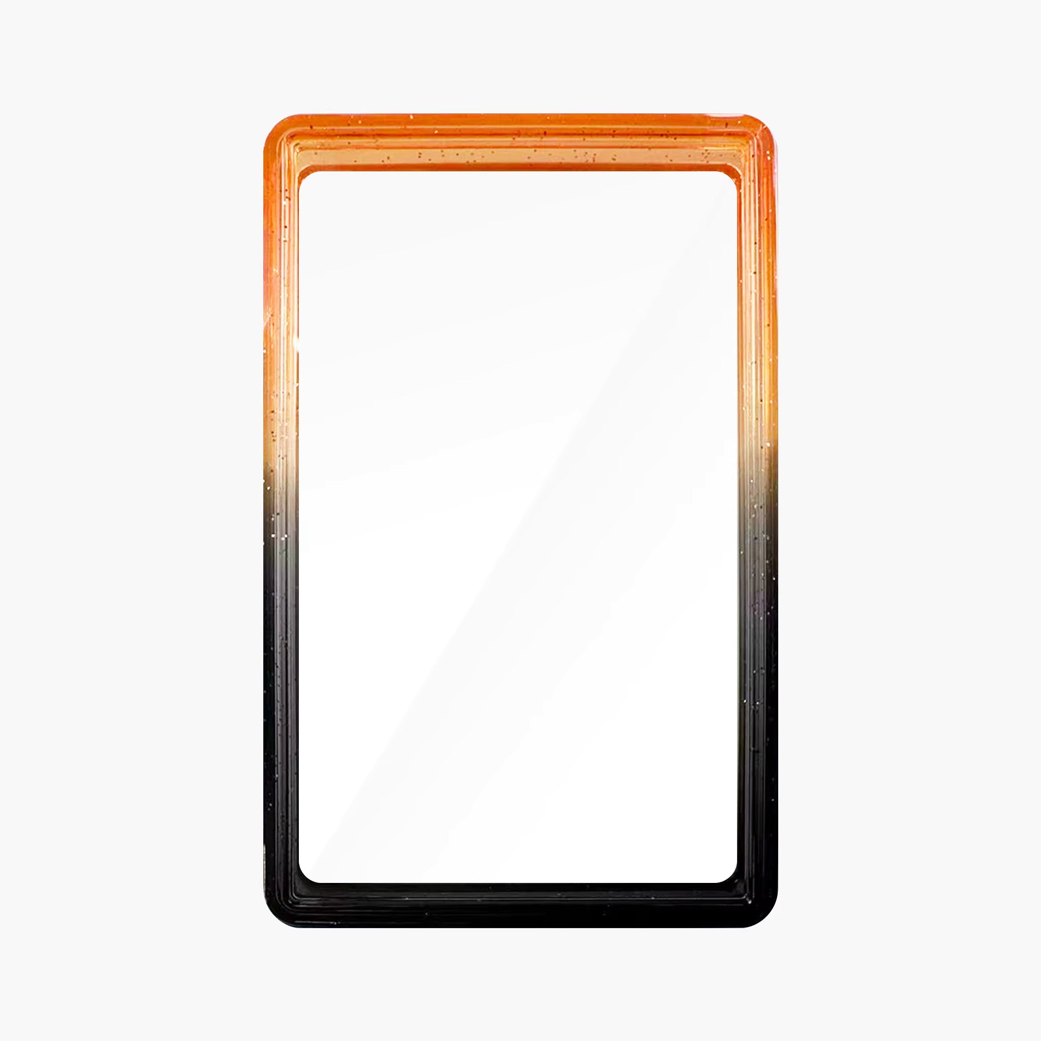 Rectangular trading card case with gradient color from orange to black on a white background